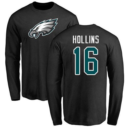 Men Philadelphia Eagles #16 Mack Hollins Black Name and Number Logo Long Sleeve NFL T Shirt